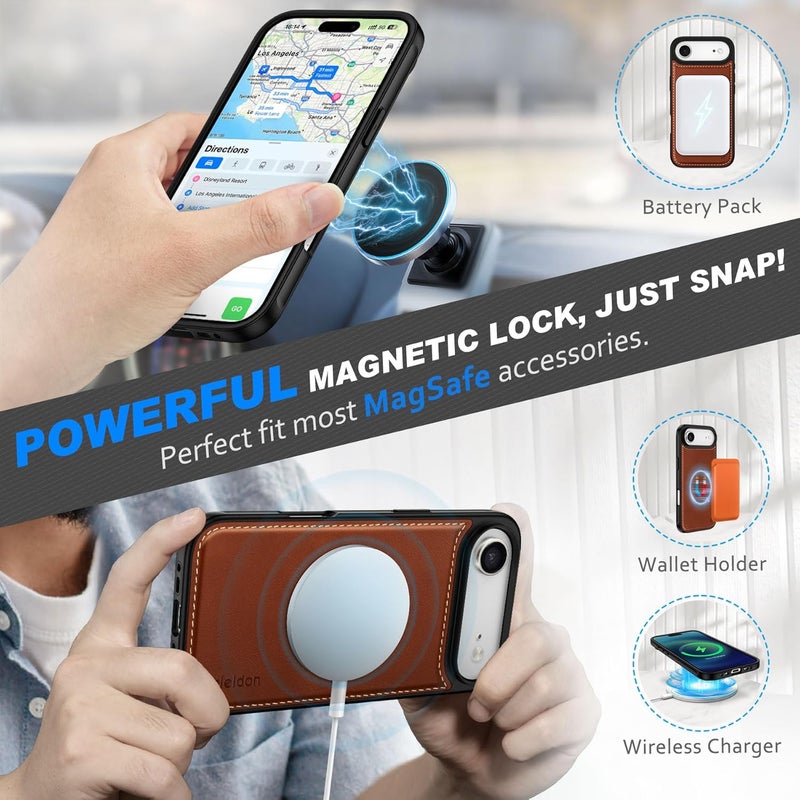 SHIELDON 2-in-1 Wallet Case for iPhone Air 6.5-inch 2025 | Genuine Leather, Wireless Charging, Detachable Magnetic Cover, RFID Blocking Card Holder, Kickstand, Shockproof - Retro Brown - Image 4